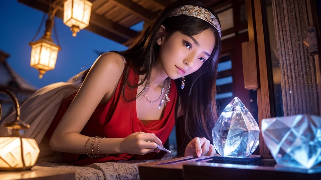 fortune teller、Beautiful older sister、crystallization、1 person、alone、with a glance、night