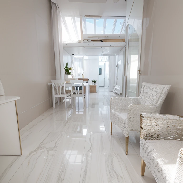 Make me this space luxurious with all white and modern