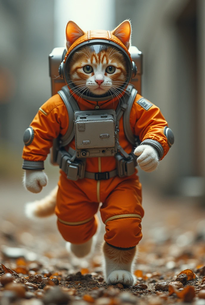 Photographic ultra-realistic Cat in a spacesuit ((Punch to the ground)) Armageddon
