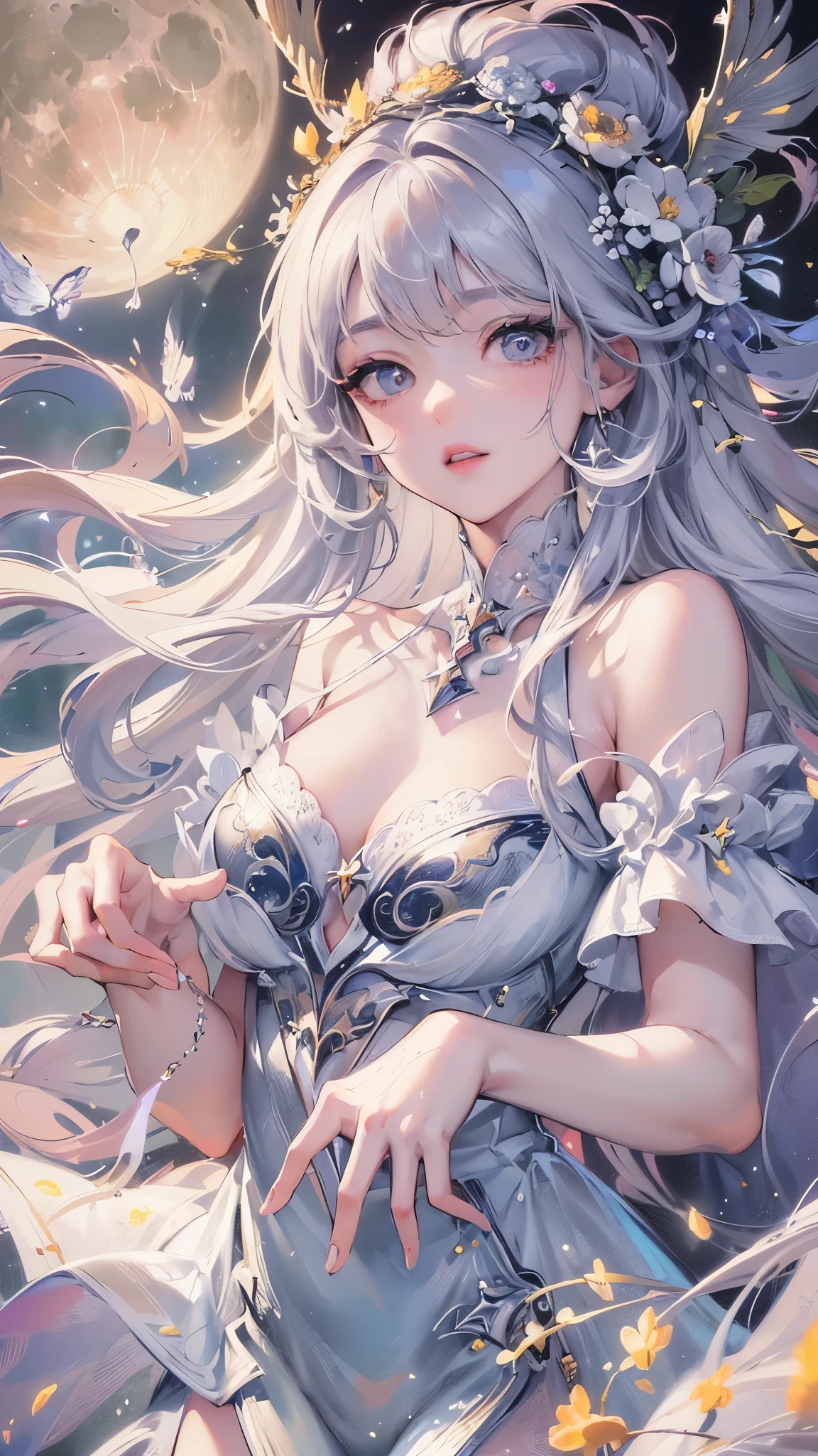 ((Highest quality)),(Ultra-high resolution),(Super detailed),(Detailed Description),((The best CG)),(masterpiece),Highly detailed art,(Art with precise detail:1.5), Pure white snow falling, Heartache, When you dream, Wind, ideal, Infinite Dreams, star, The glow of the moon,