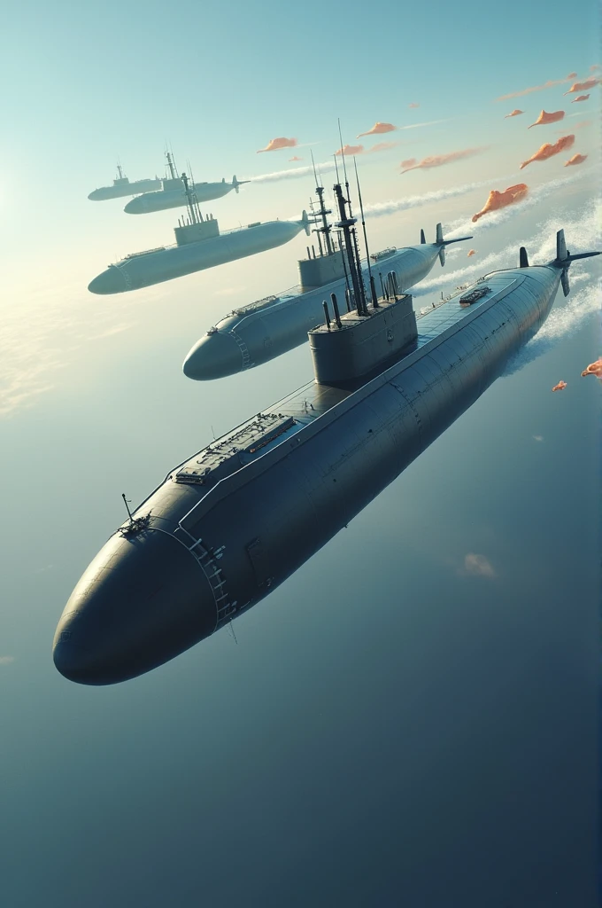 Five indian submarine flying into the sky, real photo, need Indian flag