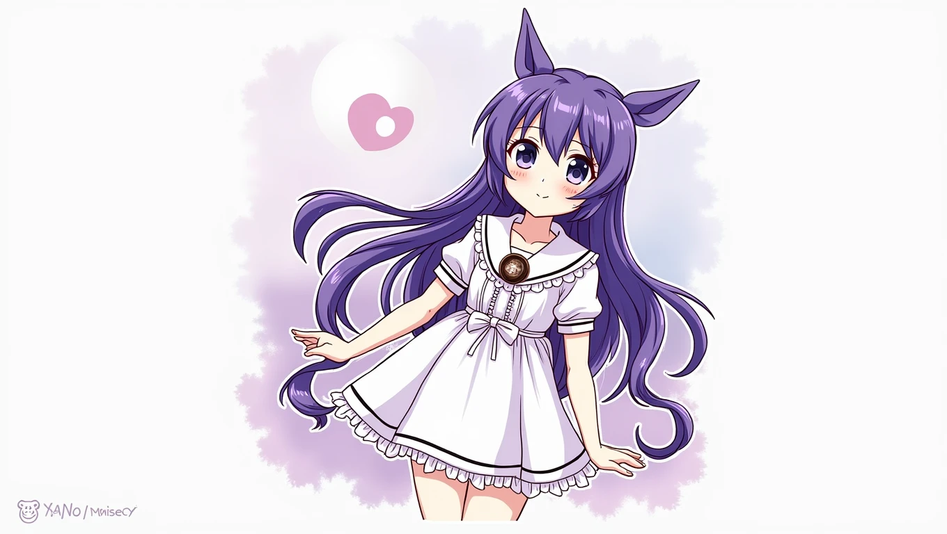 Cute, young, flat chest, 10 years old, sundress, wolf ears, fluffy tail, dark purple hair, dark purple tail, wearing vr headset