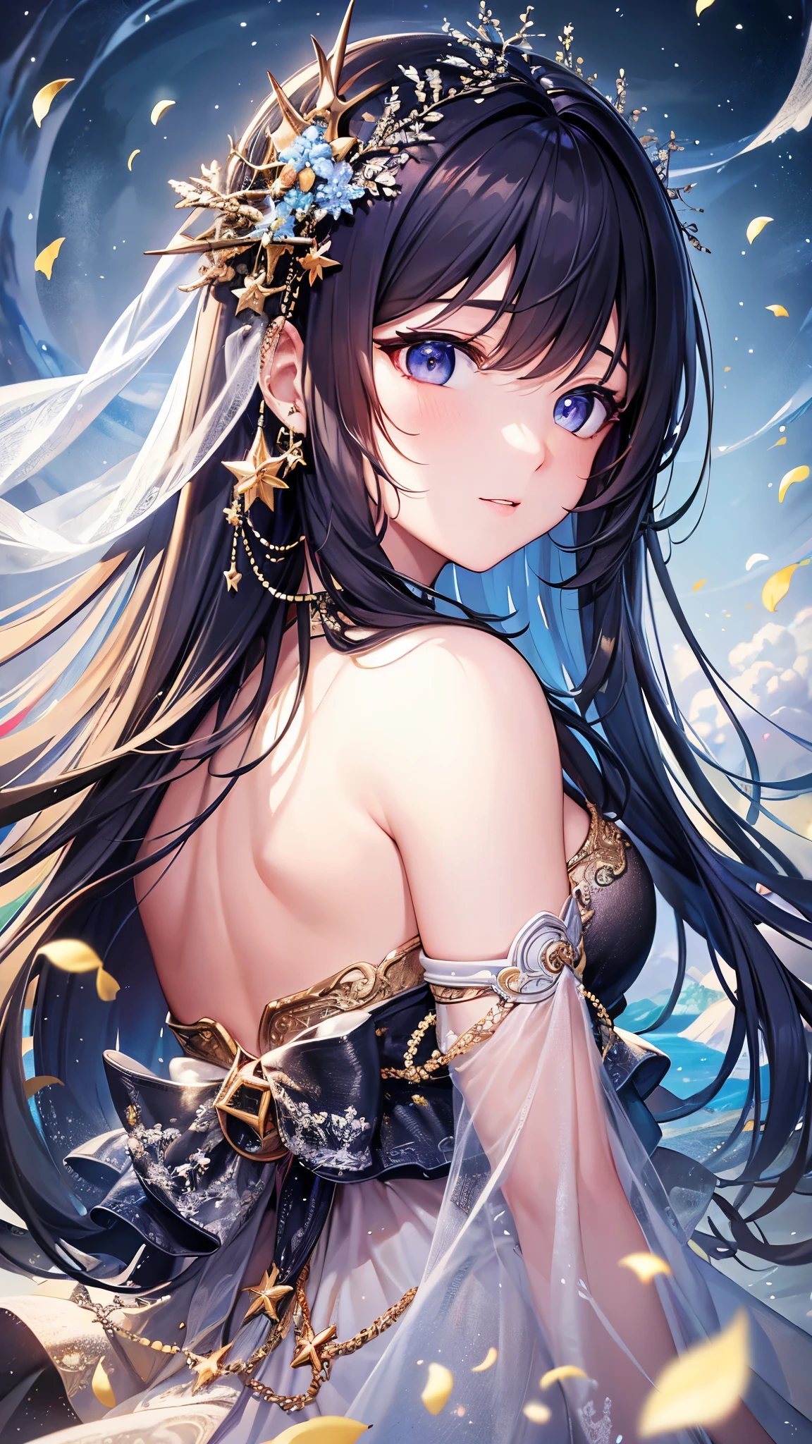 ((Highest quality)),(Ultra-high resolution),(Super detailed),(Detailed Description),((The best CG)),(masterpiece),Highly detailed art,(Art with precise detail:1.5), Pure white snow falling, Heartache, When you dream, Wind, ideal, Infinite Dreams, star, The glow of the moon,