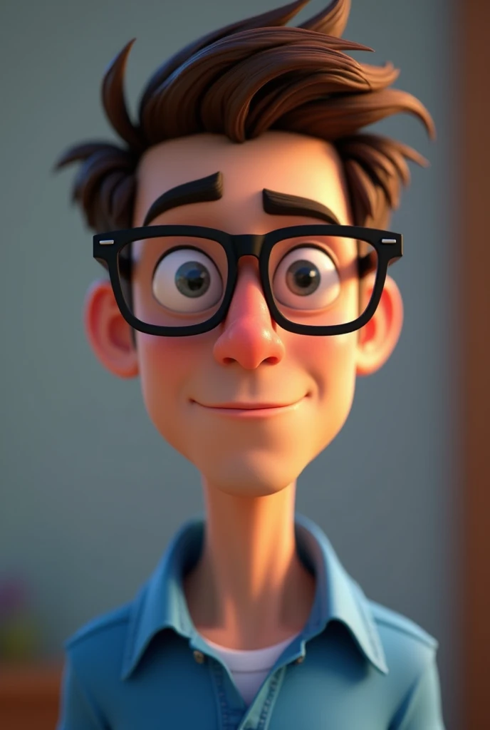 Cartoon character of a man in black glasses and blue shirt, animation character, stylized character, animation style rendering, 3d stylized, Arnold Maya rendering, Stylized 3D rendering, toon render screenshot, 3d character, 3d character, Stylized 3D rendering, 3D character rendering, cartoon character, Personagem de close up, character posing,  (Pixar-style) (master part:1.2) (bokeh) (best qualityer) (skin detailed) (detailed texture) (8k) (Argilla) (cinematic lighting) (sharp focus