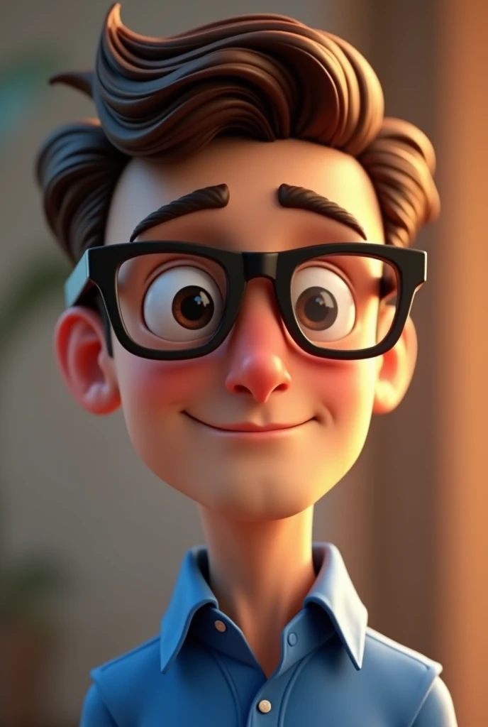 Cartoon character of a man in black glasses and blue shirt, animation character, stylized character, animation style rendering, 3d stylized, Arnold Maya rendering, Stylized 3D rendering, toon render screenshot, 3d character, 3d character, Stylized 3D rendering, 3D character rendering, cartoon character, Personagem de close up, character posing,  (Pixar-style) (master part:1.2) (bokeh) (best qualityer) (skin detailed) (detailed texture) (8k) (Argilla) (cinematic lighting) (sharp focus