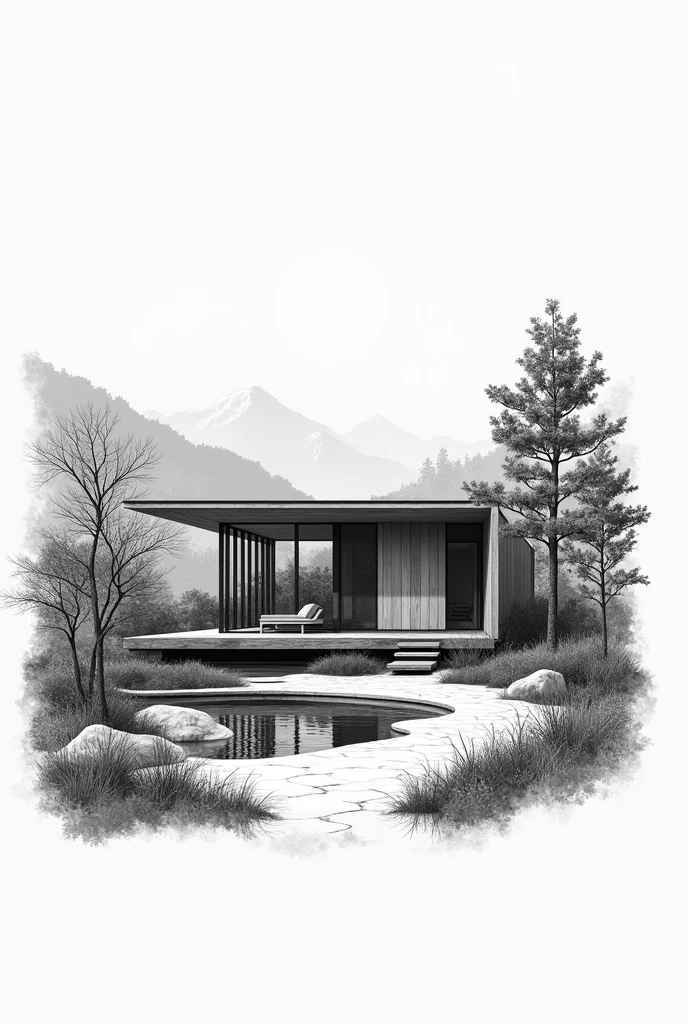 Plan graphique en noir et blanc s'il vous plaît d'une ecolodge