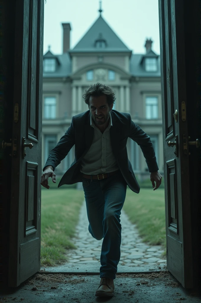 He ran out of the mansion
