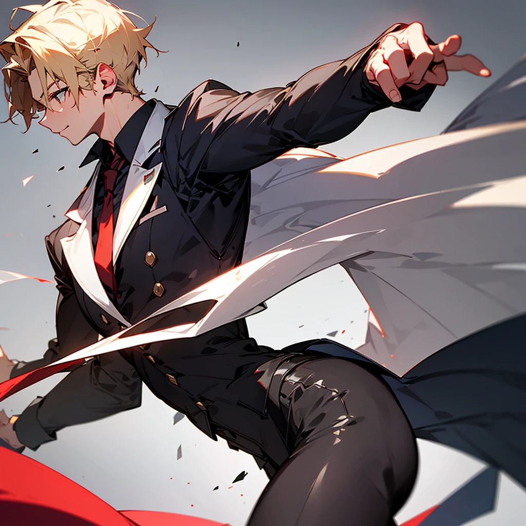 High-resolution model, Highest quality, Blonde、Reach out、injury、hero、male、Character profile, 