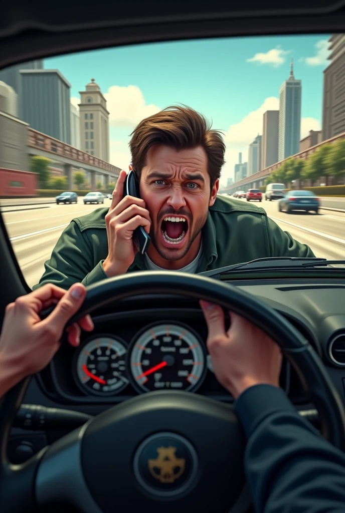Police:- 911 emergency, what are you reporting?
Chris:- our accelerator is struck!
Police:- I'm sorry?
Chris:- our accelerator is struck! We're going 120, mission George.
We're....We're in trouble
We can't there's no brake
Police:- Okayy
Chris:- end freeway half mile!
We're approaching an intersection. Hold on. Hold on. Pray pray pray
Police:- hello?
Generate this conversation in a picture