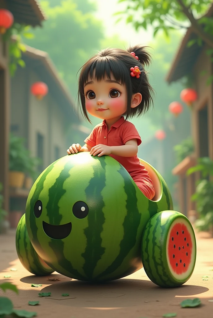 Chinese girl made a car from watermelon