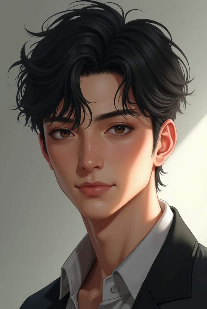 A 27-year-old man who is 185 cm tall、Handsome man with black hair, long face and round eyes