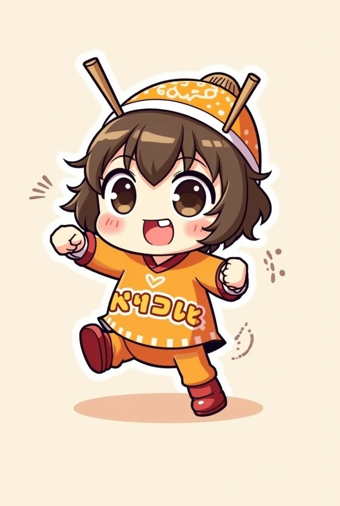 A cute girl cup noodle illustration character is facing forward and doing a high-speed punch pose。