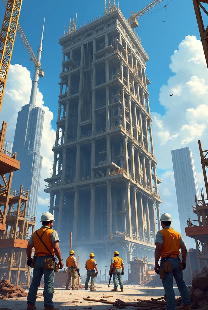make an illustration of construction workers at work