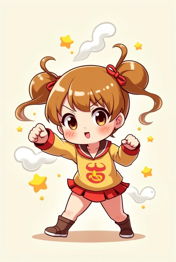 A cute girl cup noodle illustration character is facing forward and doing a high-speed punch pose。