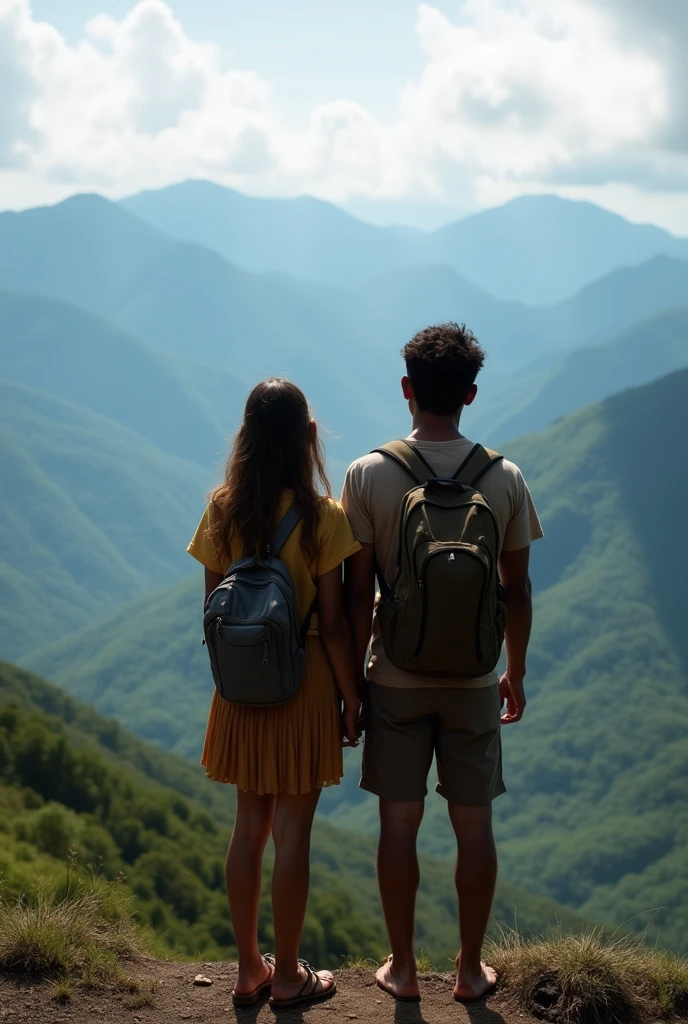 A natural girl from Eastern Highlands Province in Papua New Guinea setting with her boyfriend at the highest peak of the mountain in Highlands part of Papua New Guinea close range
