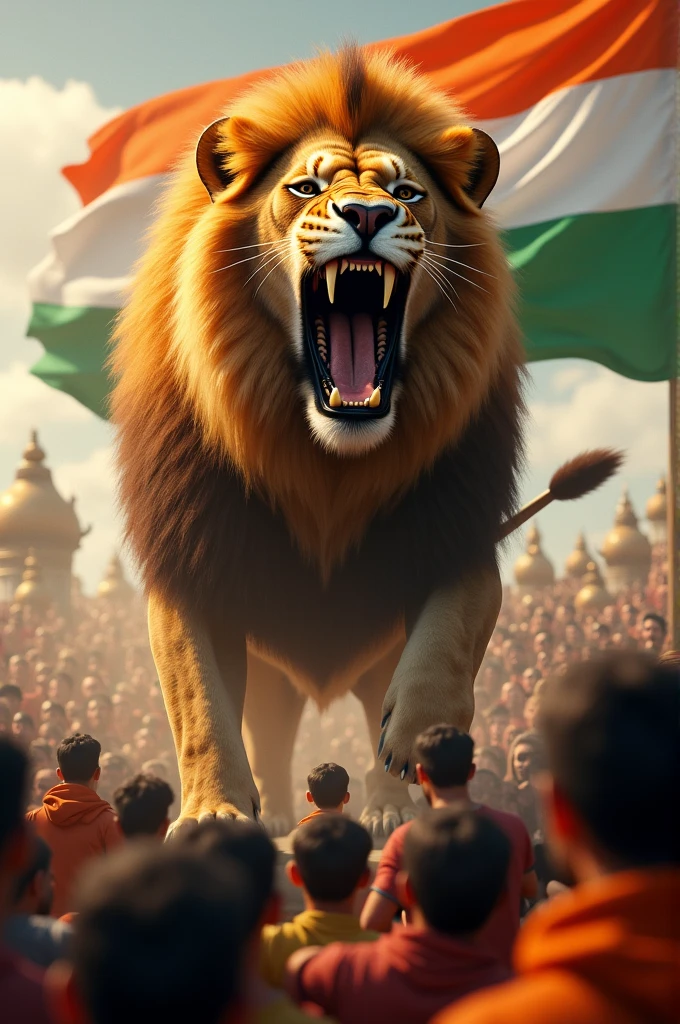 A big super big roar India flag lion roar some people