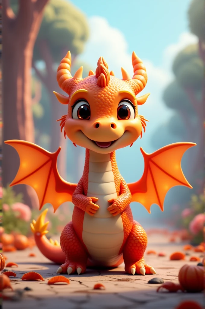 Dragon, smiling, enthusiastic, fair skin, 3D, cartoon, cute, solo, full body, standing,UhD, 8K, HDR, 3D rendering, Anime, digital painting, Front view, Pixar, HD, full body character design.  + details + Cinematic + Color Grading + detailed + beautifully color - coded + insane details + intricate details + beautifully color graded + Unreal Engine, Cinematic