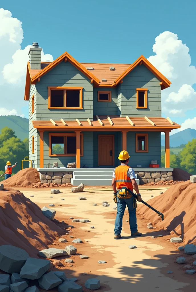 make an illustration of someone building a house