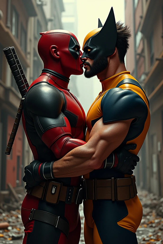 Deadpool and wolverine kissing