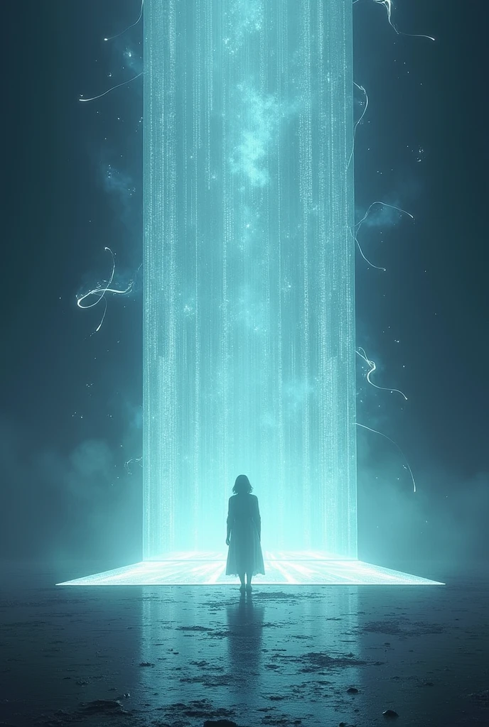 Create a light barrier around the user, this barrier is very big, It must emanate a mystical energy with a tone of sacred magic.. The barrier must be rectangular in shape.