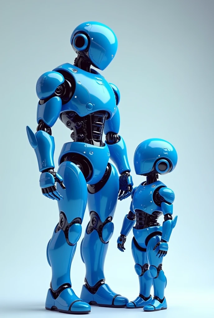Create two robots, father and son, in blue color