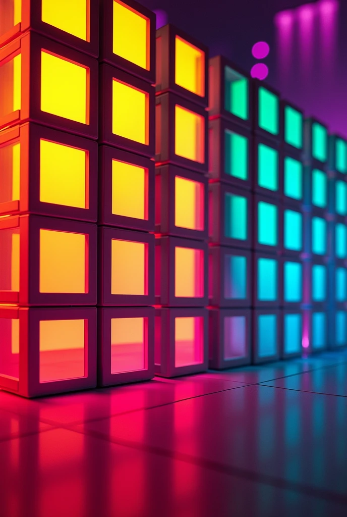 Create a  background where are manu square shape of different colours such as :-  overly bright (yellow, red,...)
Neon,

Each square has single colour