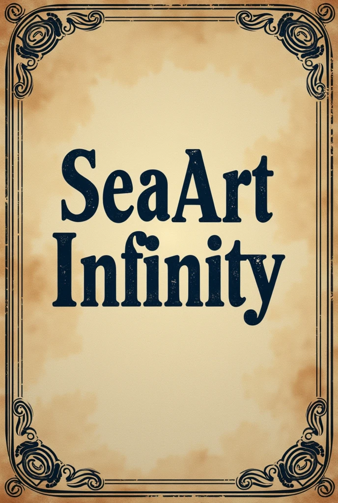 Design a vintage-inspired poster that promotes 'SeaArt Infinity'. The design should evoke a sense of nostalgia with retro fonts and classic design elements. The text 'SeaArt Infinity' should be displayed in an old-style serif or script font, with a slightly distressed or textured look. The background could feature muted tones, such as sepia, faded blues, or aged paper textures, with decorative borders or ornamental flourishes. The overall aesthetic should be warm, inviting, and reminiscent of classic posters from the early 20th century, while still maintaining a modern edge. (Ultra quality: 1.3), high contrast, HDR, 8K, modern design, professional layout.
