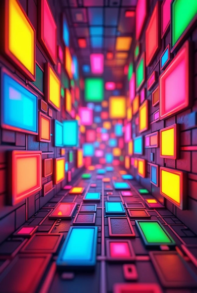 Create a background where are many square shape of different colours such as :- overly bright (yellow, red,...)
Neon,
Each square has single colour