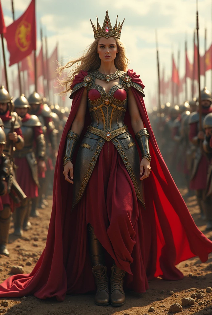 The princess with a beautiful crown is leading the war . With his soldiers