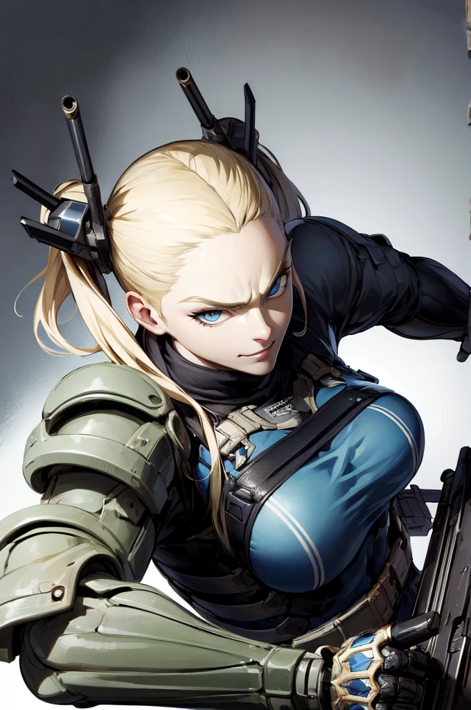 ((Highest quality)), ((masterpiece)), (detailed),(whole body)、Perfect Face,blonde,blue eyes,Fair skin,Armament,Gunfight,army,From above,Wicked Smile、Black Hair、Twin tails、Hold a sniper rifle、Angry expression