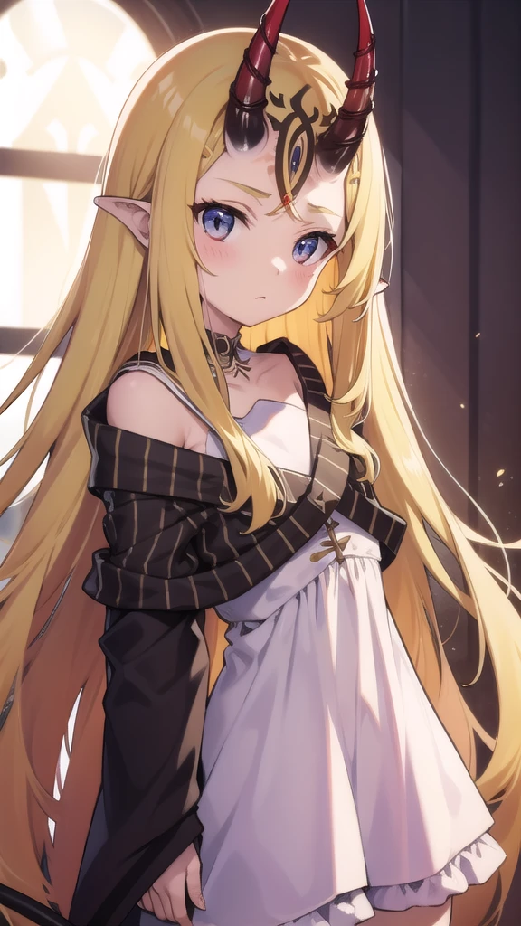 blonde long hair girl，Demon horn