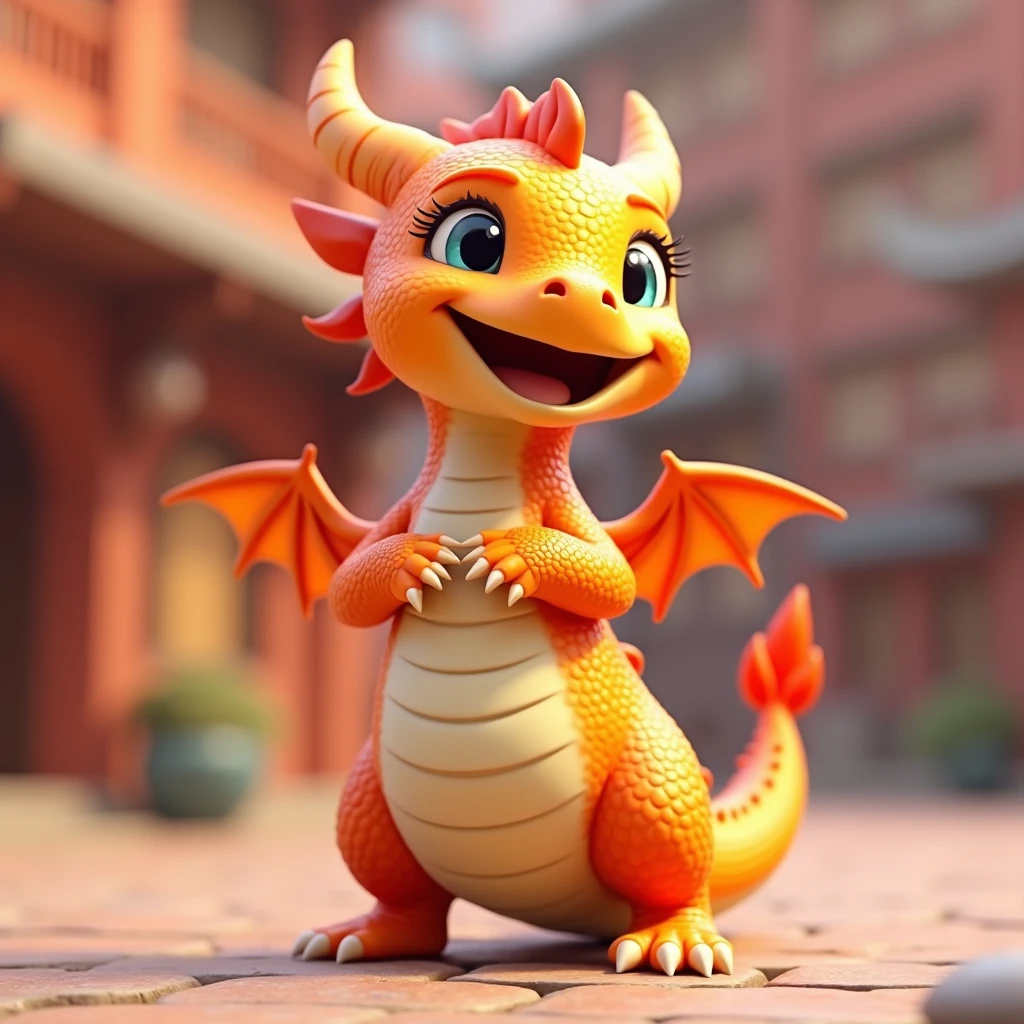 Dragon, smiling, enthusiastic, fair skin, 3D, cartoon, cute, solo, full body, standing,UhD, 8K, HDR, 3D rendering, Anime, digital painting, side view, Pixar, HD, full body character design.  + details + Cinematic + Color Grading + detailed + beautifully color - coded + insane details + intricate details + beautifully color graded + Unreal Engine, Cinematic