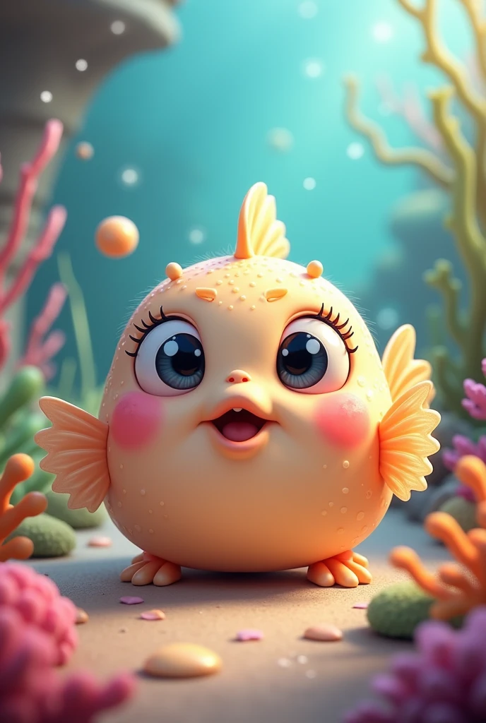 blowfish　cute　Eyelashes、Round fish