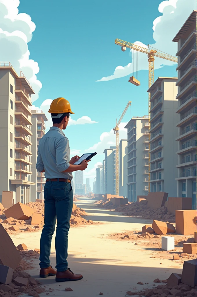 draw an illustration of someone monitoring a housing project high quality