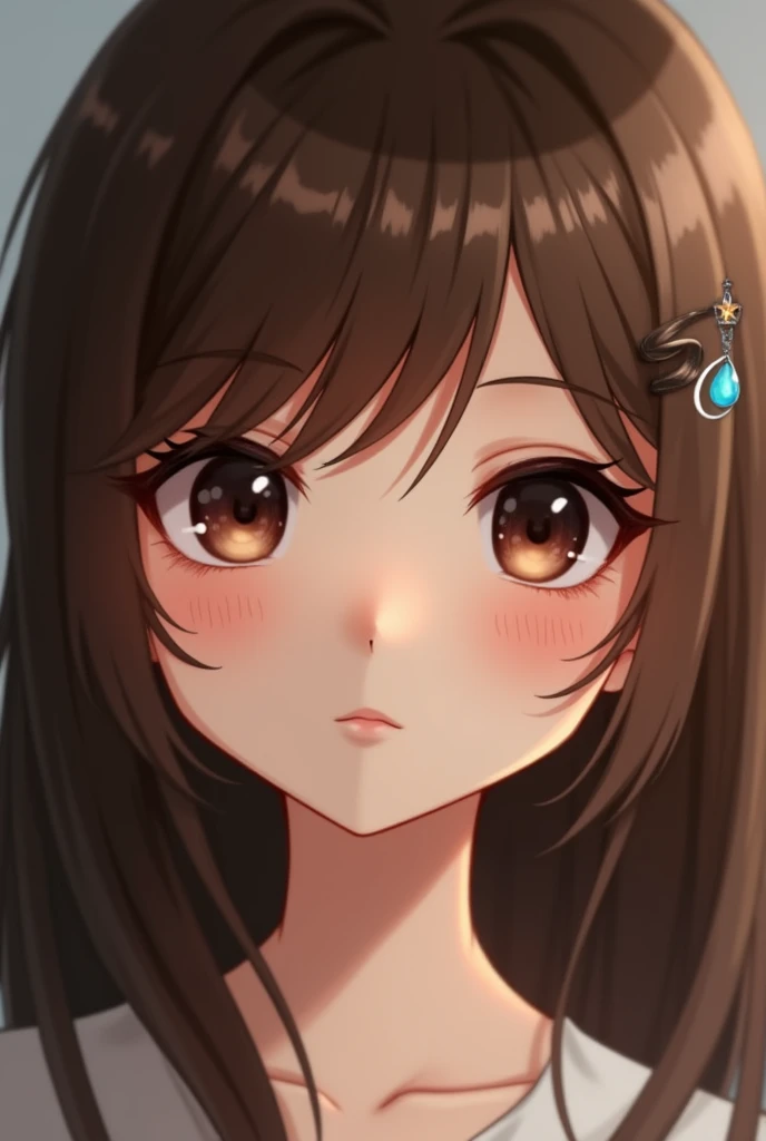 Best quality, It's working, (realistic: 1,2), 1 girl, Brown hair, Brown eyes, Front, detailed face, beautiful eyes