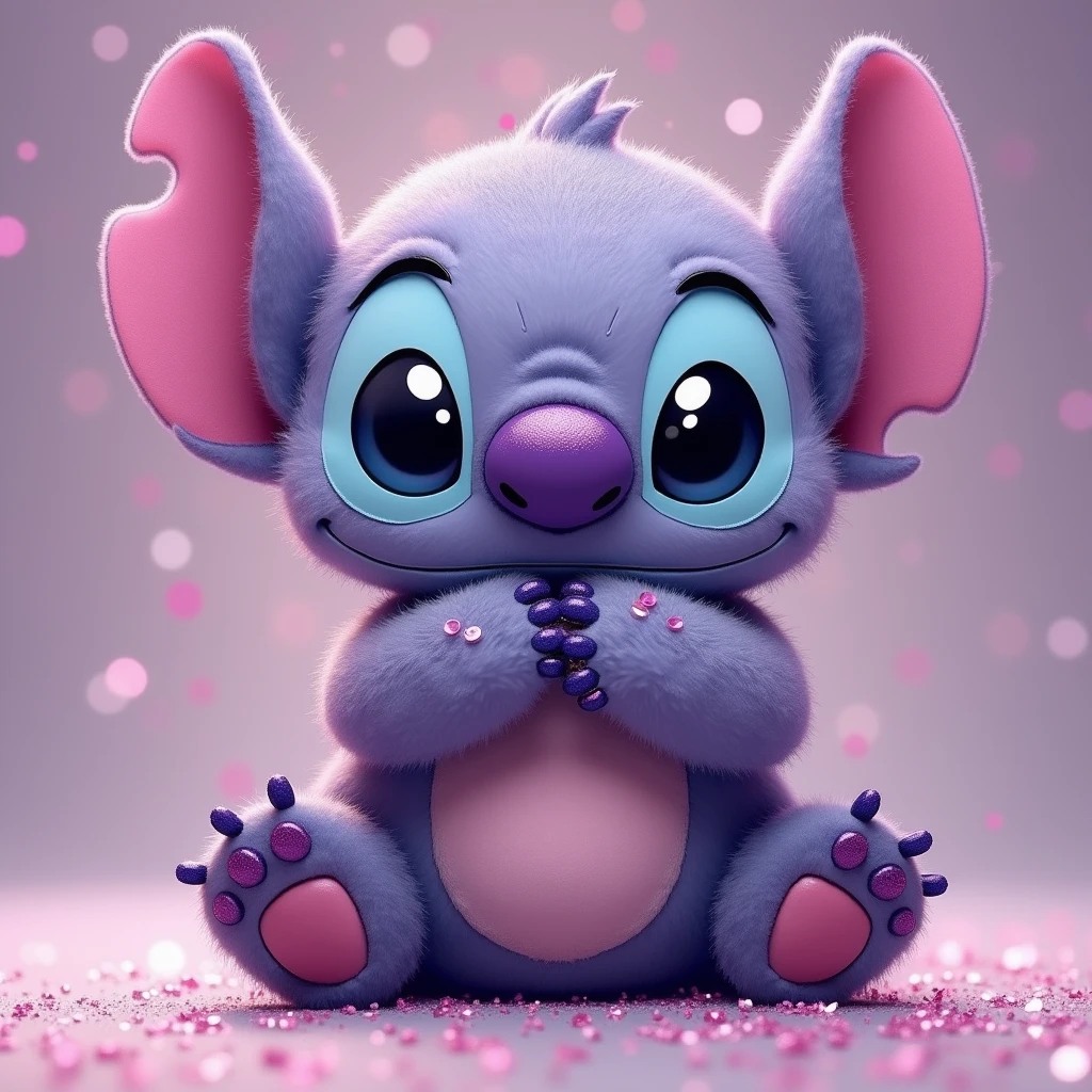 Cutest Purple glitter panda hugging stitch. Sweet big easy
