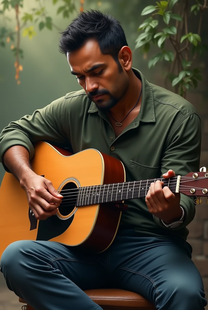 Ms Dhoni playing gitar