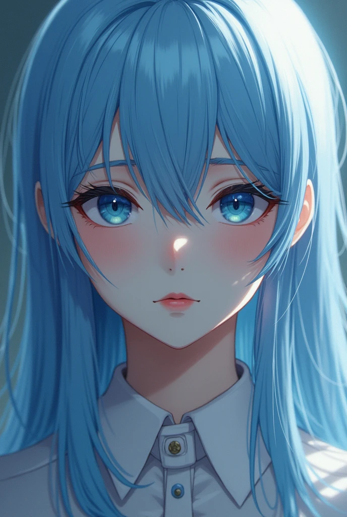 14 years old, straight light blue hair down to his waist, long eyelashes, narrow light blue eyes, and a cool, stern looking, beautiful boy. I said straight light blue hair down to his waist, didn't I? I said a cool, stern looking, beautiful boy.