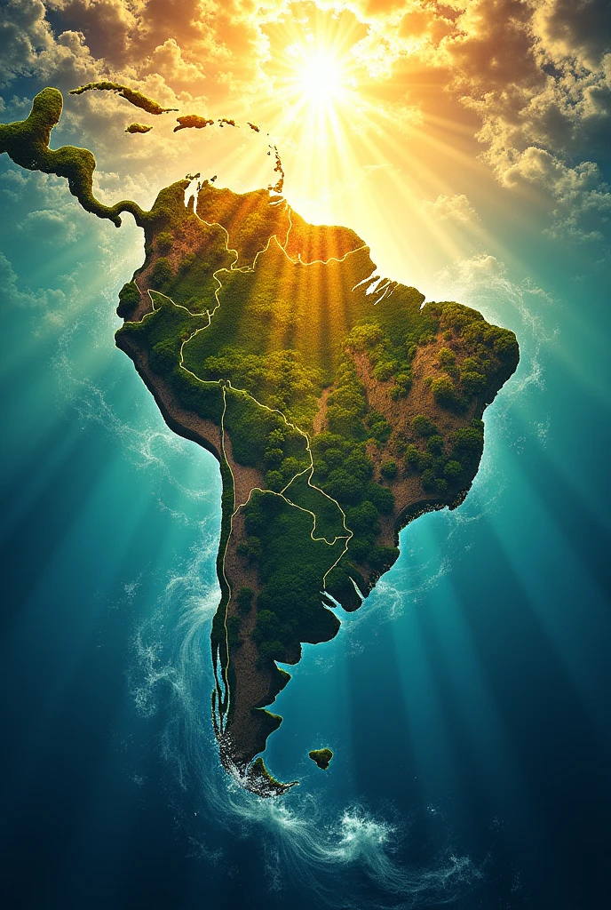 The map of Brazil with the elements sun, water and wind