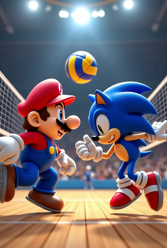 Super Mario vs Sonic in indoor volleyball