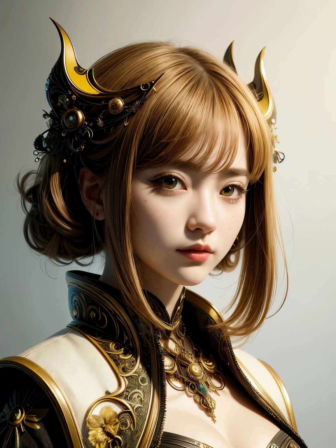 (high quality), (masterpiece), (detailed), 8K, Hyper-realistic illustration of (Japanese girl1.2) adorned with (Cerambycidae-inspired elements1.3), featuring (delicate features1.2) and (large expressive eyes1.2). (Upper body1.2) is the primary focus, with (intricate beetle-inspired accessories1.2) and (vibrant colors1.2) accentuating the character's design. In style of Hidamari Sketch, trending on DeviantArt.