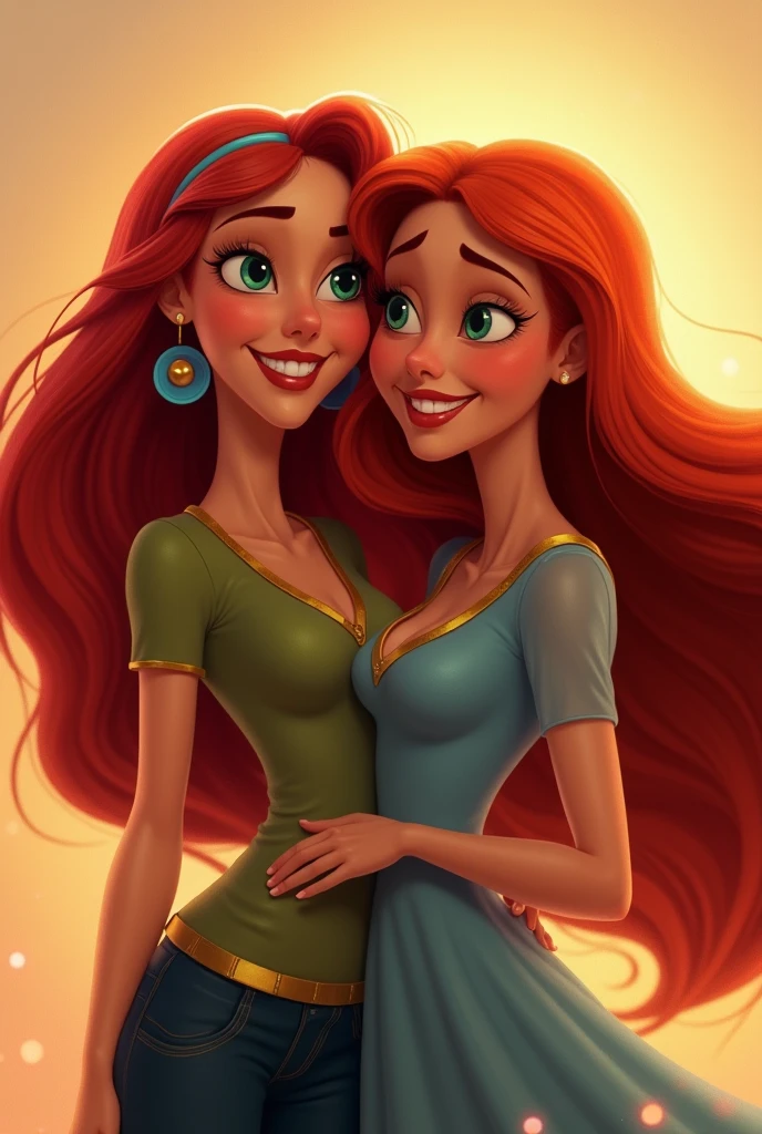 lana del ray woman and woman couple disney pixar style, high quality, better quality