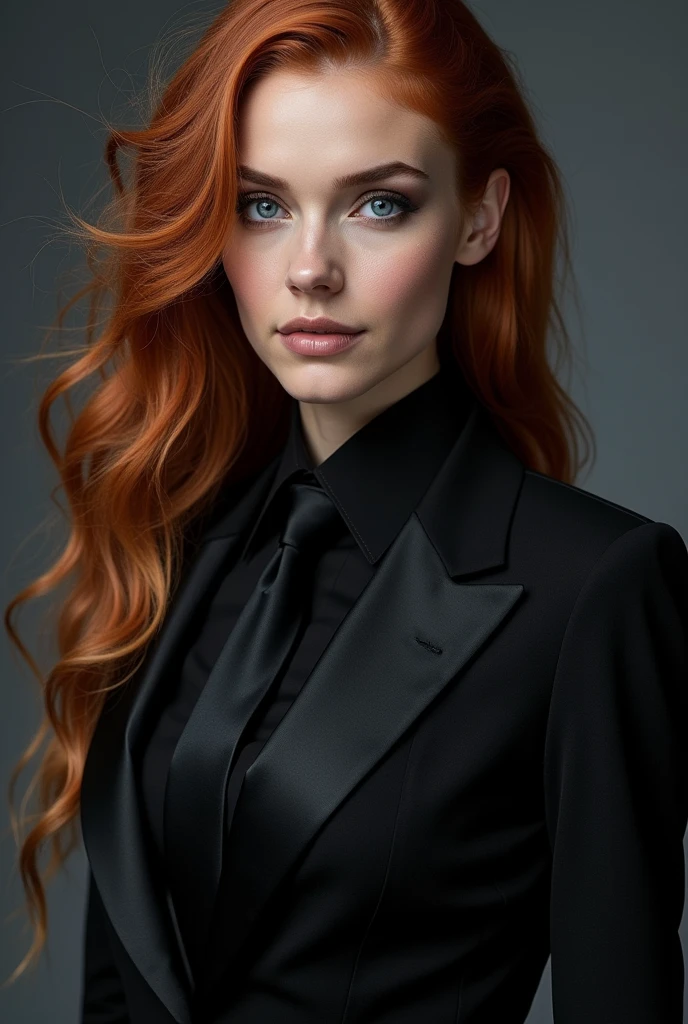 adagio dazzle as eight doctor female with black suit and black necktie with Blue eyes