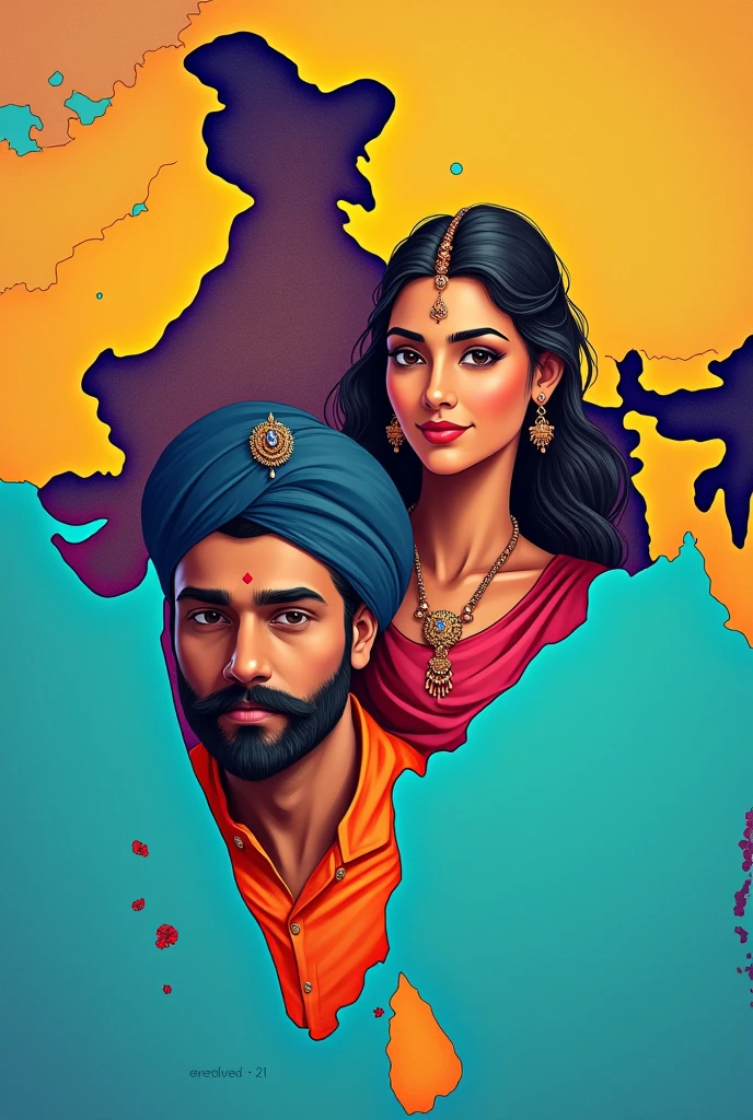 Incredible india map add a punjabi man's face in Punjab , a tamilian woman in Tamil nadu in the existing map without changing anything