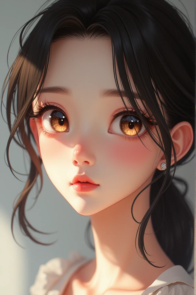 Realistic woman face with anime eyes