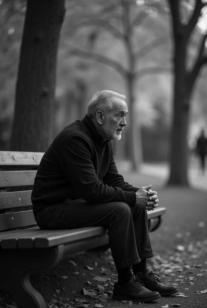 A sad man sat on bench