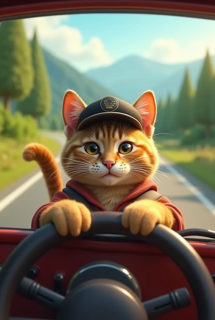 Cat driving car
