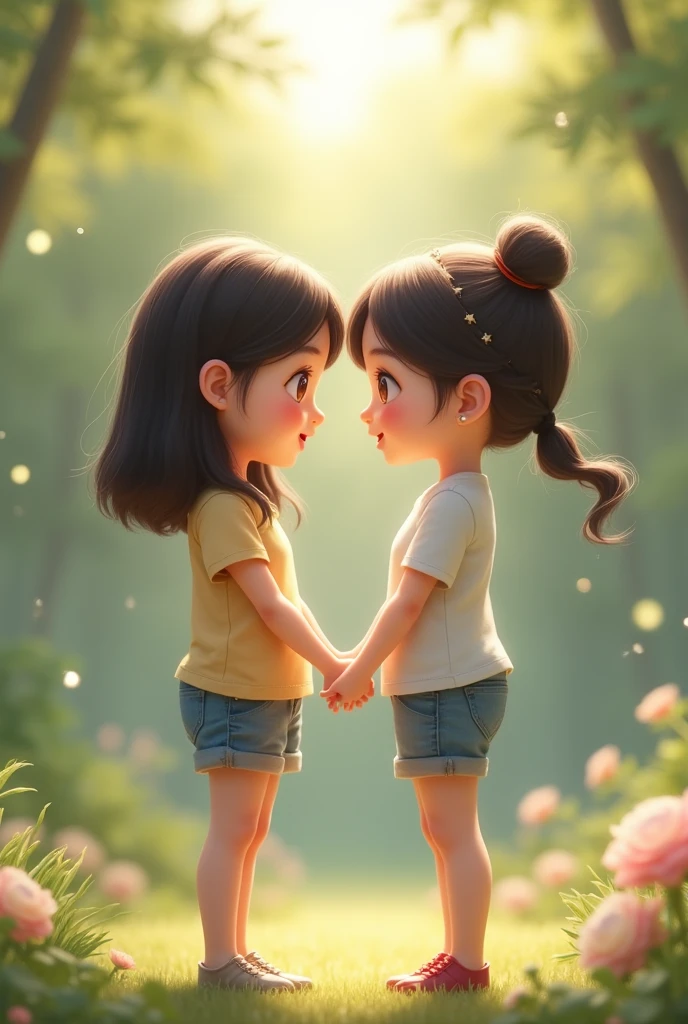 Two Korean girls holding hands 