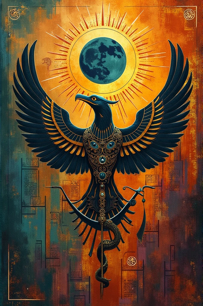 Make a poster with abstract art style on the theme of Egypt based on religion