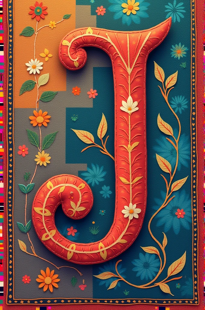 make a nakshi kantha theme on the letter ' J '